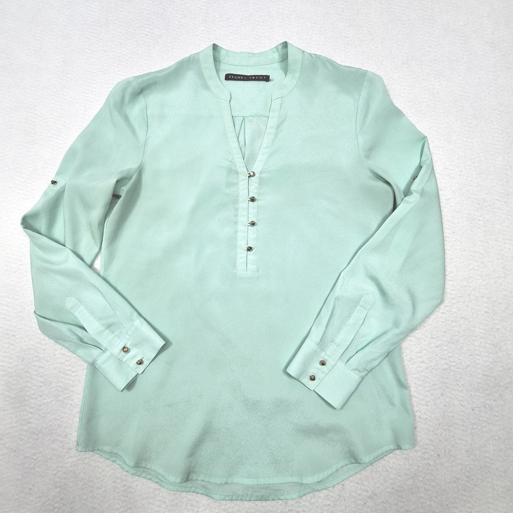 Ivanka Trump Blouse Womens Small Mint Green Roll Tab Sleeve Career Professional